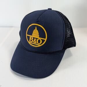 VTG Baltimore and Ohio B&O Foam Mesh Trucker Snapback Cap Hat Blue Headmost